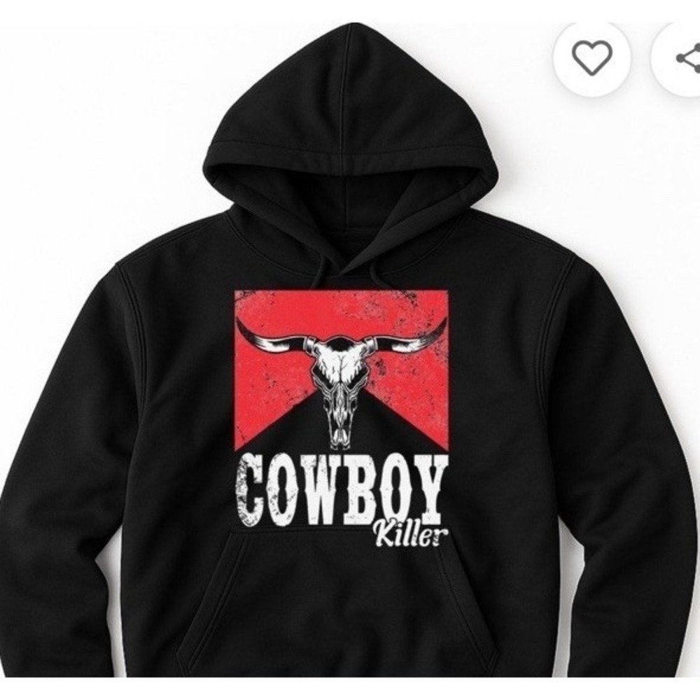 Womens Black Graphic Hoodie‎ Cowboy Skull Print Long Sleeve Pullover Size M